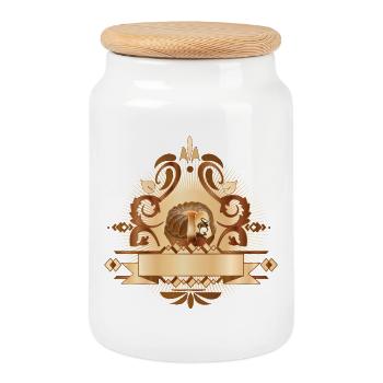 Marble cake motif decorated with ornaments - Cookie Jar with Wooden Lid - white - Front