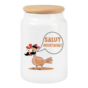 HENS CHICKENS HI MUSTACHE - Cookie Jar with Wooden Lid - white - Front