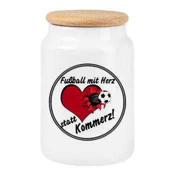 Football with heart ................................ - Cookie Jar with Wooden Lid - white - Front