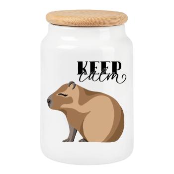 Keep Calm Capybara - Keksdose mit Holzdeckel - Weiß - Vorne