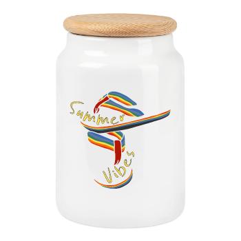 Summer Vibes Retro - Cookie Jar with Wooden Lid - white - Front