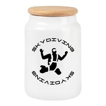 Skydiver - Cookie Jar with Wooden Lid - white - Front