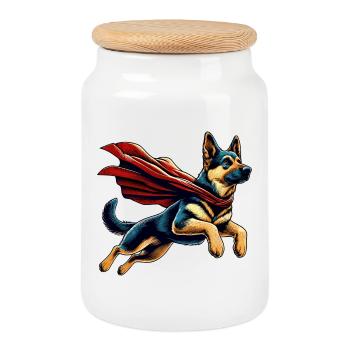 Super chien berger allemand cape cadeau - Boîte à biscuits avec couvercle en bois - blanc - Devant