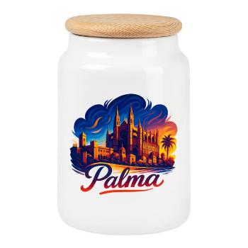 Palma Hauptstadt Mallorca Silhouette Geschenk - Keksdose mit Holzdeckel - Weiß - Vorne