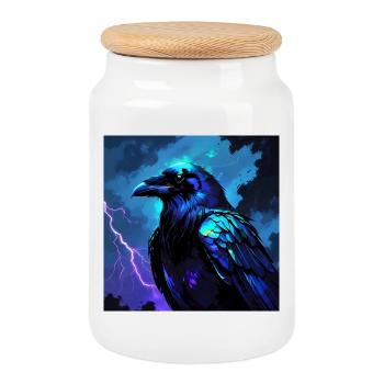 Art du corbeau de nuit électrique - Boîte à biscuits avec couvercle en bois - blanc - Devant