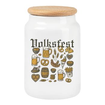 Folk Festival, Beer and Delicacies Design - Cookie Jar with Wooden Lid - white - Front