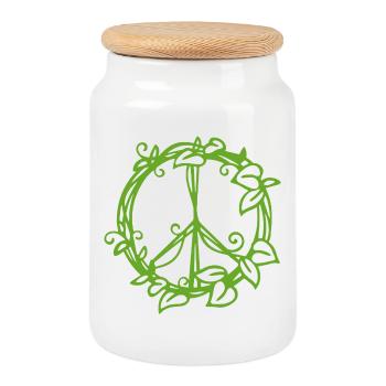Conception de symbole de paix inspirée de la nature - Boîte à biscuits avec couvercle en bois - blanc - Devant