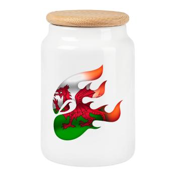 Flag of Wales - Welsh - Ninja - Cookie Jar with Wooden Lid - white - Front