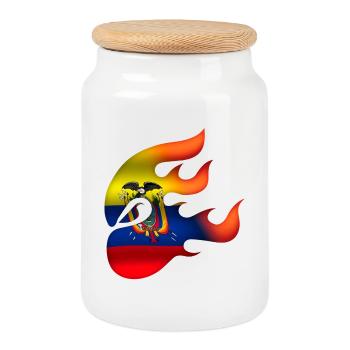 Flag of Ecuador - Ecuador - Ninja - Cookie Jar with Wooden Lid - white - Front