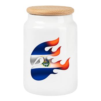 Flag of El Salvador - The Savior - Ninja - Cookie Jar with Wooden Lid - white - Front