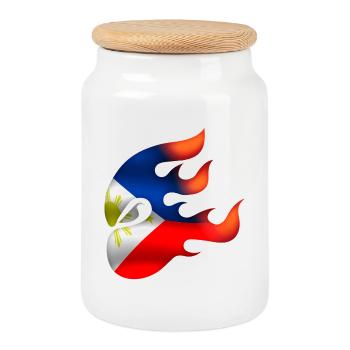 Philippine Flag - Philippines - Ninja - Cookie Jar with Wooden Lid - white - Front