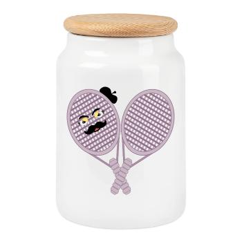 TENNIS MOUSTACHE - Boîte à biscuits avec couvercle en bois - blanc - Devant
