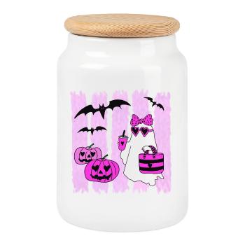 Fashion Ghost - Cookie Jar with Wooden Lid - white - Front