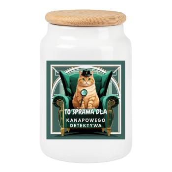 True crime cat - une affaire pour un détective de canapé - Boîte à biscuits avec couvercle en bois - blanc - Devant