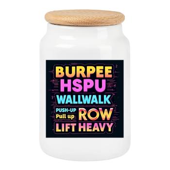 Fitness Workout Motivational Writing - Cookie Jar with Wooden Lid - white - Front