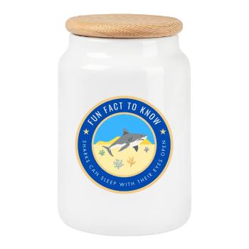 Sharks can sleep with their eyes open - Cookie Jar with Wooden Lid - white - Front