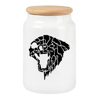 Tribal bear - Cookie Jar with Wooden Lid - white - Front