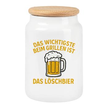 Das wichtigste beim grillen...witziges Motiv - Keksdose mit Holzdeckel - Weiß - Vorne