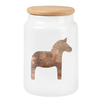 Dala Horse Wood Suède Traditionnel Scandinave - Boîte à biscuits avec couvercle en bois - blanc - Devant