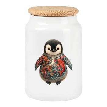 Pingouin Yakuza – Petit mais craint - Boîte à biscuits avec couvercle en bois - blanc - Devant