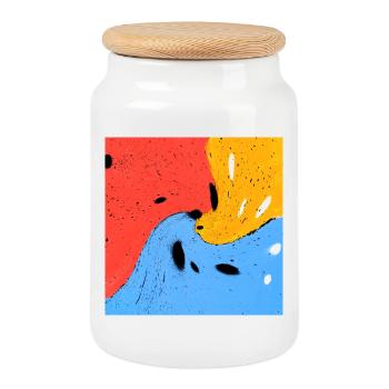 Crazy colors - Cookie Jar with Wooden Lid - white - Front