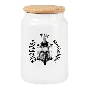 Biker - Cookie Jar with Wooden Lid - white - Front