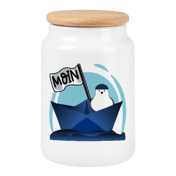 PAPIERBOOT MOIN PAPIERSCHIFF MÖWE - Keksdose mit Holzdeckel - Weiß - Vorne