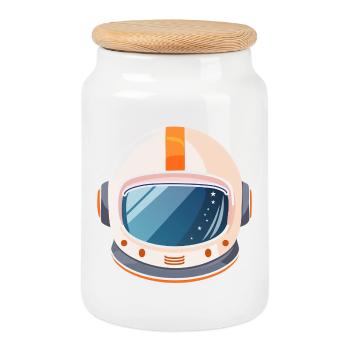 Casque spatial rétro - Boîte à biscuits avec couvercle en bois - blanc - Devant