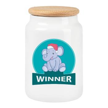 petit Noël Elefant - Boîte à biscuits avec couvercle en bois - blanc - Devant