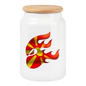 Flag of Macedonia - Macedonia - Ninja - Cookie Jar with Wooden Lid - white - Front