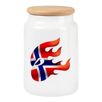 Norwegische Flagge - Norwegen - Ninja - Keksdose mit Holzdeckel - Weiß - Vorne