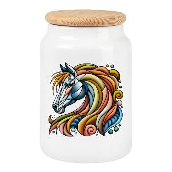 Portrait de licorne abstrait vibrant - Boîte à biscuits avec couvercle en bois - blanc - Devant