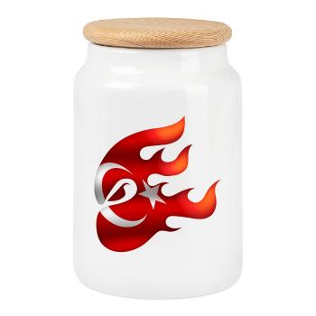 Flag of Turkey - Turkey - Ninja - Cookie Jar with Wooden Lid - white - Front
