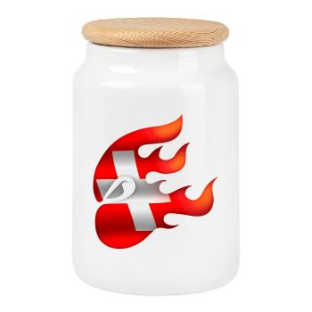 Drapeau de la Suisse - Suisse - Ninja - Boîte à biscuits avec couvercle en bois - blanc - Devant