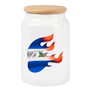 Flag of Nicaragua - Nicaragua - Ninja - Cookie Jar with Wooden Lid - white - Front