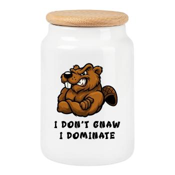 Je ne grignote pas, je domine - Boîte à biscuits avec couvercle en bois - blanc - Devant