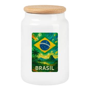 Brasilien – Tropisches Flaggenbild - Keksdose mit Holzdeckel - Weiß - Vorne