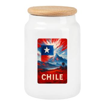 Chile – Gemalte Flagge & Natur - Keksdose mit Holzdeckel - Weiß - Vorne