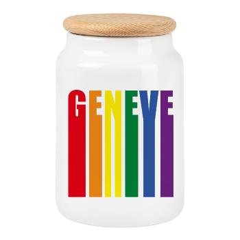Conception de mot GENEVE coloré - Boîte à biscuits avec couvercle en bois - blanc - Devant