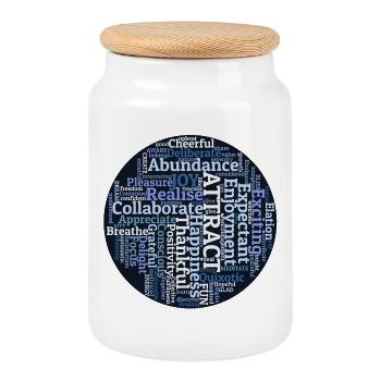Inspirational Mindfulness Word Cloud - Cookie Jar with Wooden Lid - white - Front