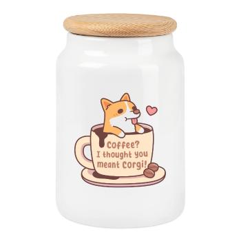 Süßer Corgi in Becherkaffee Ich dachte, du meinst Corgi - Keksdose mit Holzdeckel - Weiß - Vorne