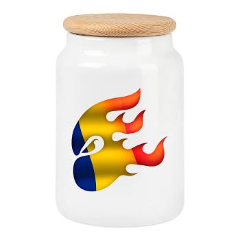 Romania Flag - Romania - Ninja - Cookie Jar with Wooden Lid - white - Front