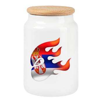 Flag of Serbia - Serbian - Ninja - Cookie Jar with Wooden Lid - white - Front