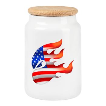 Drapeau des États-Unis - USA - Ninja - Boîte à biscuits avec couvercle en bois - blanc - Devant