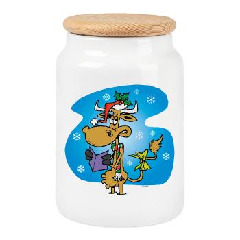 Vache Père Noël *drôle* - Boîte à biscuits avec couvercle en bois - blanc - Devant
