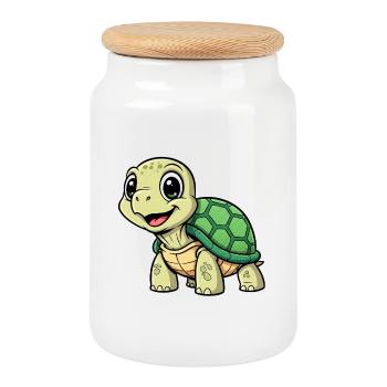 Animation de tortue mignonne - Boîte à biscuits avec couvercle en bois - blanc - Devant