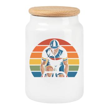 Retro Cyclist Ride On Vintage Logo - Cookie Jar with Wooden Lid - white - Front