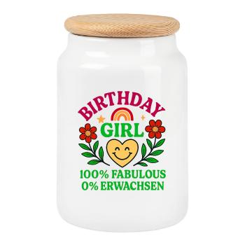 Beautiful Birthday Girl Design - Cookie Jar with Wooden Lid - white - Front