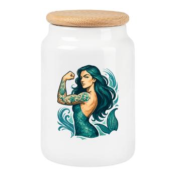 Sirène forte Sirène Sirène Verseau Cadeau - Boîte à biscuits avec couvercle en bois - blanc - Devant