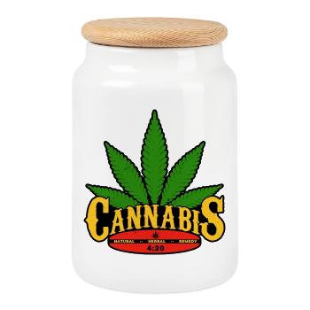Feuille de Cannabis Rétro Badge Design - Boîte à biscuits avec couvercle en bois - blanc - Devant